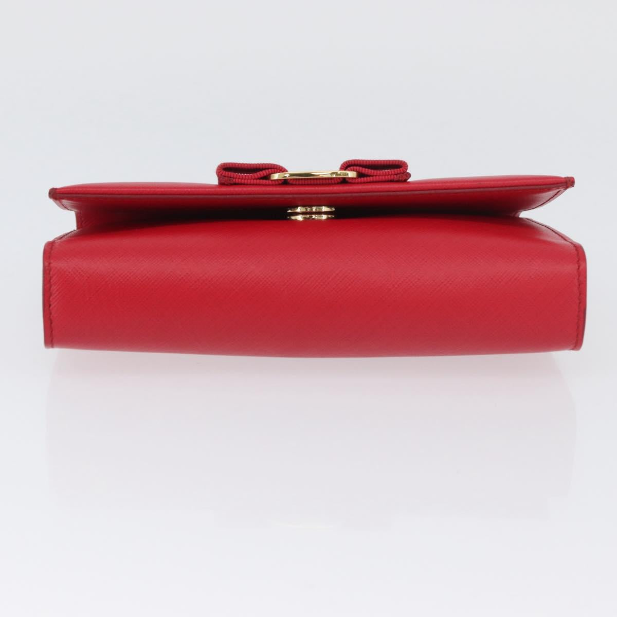 Salvatore Ferragamo Vara Ribbon Chain Shoulder Bag Leather Red Gold Auth ka3265A