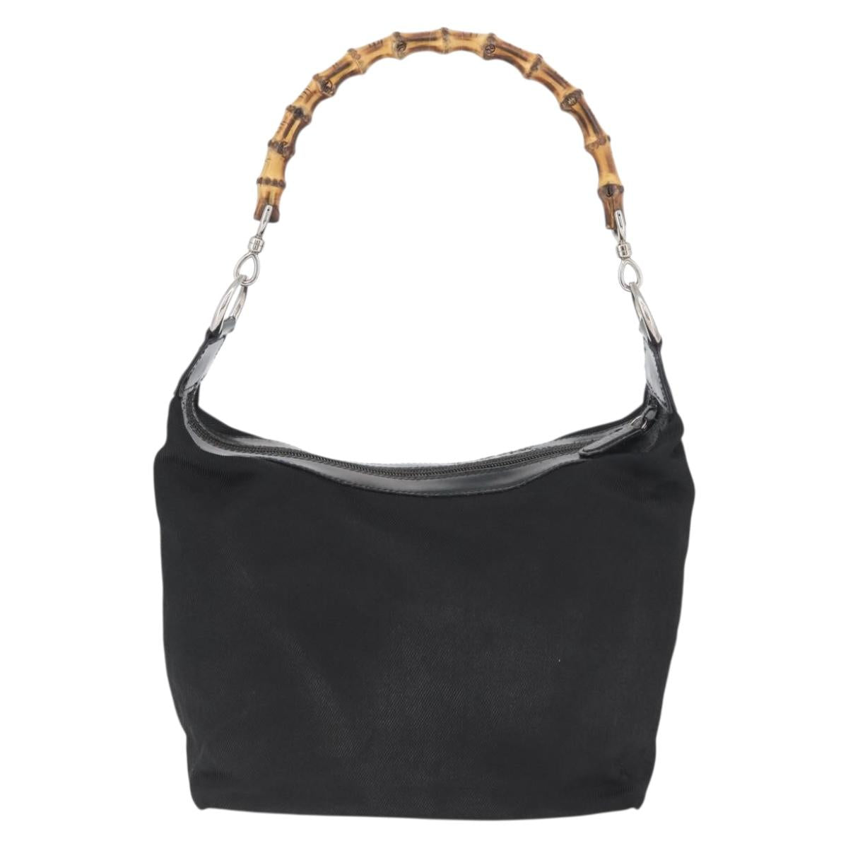 GUCCI Bamboo Shoulder Bag Nylon Black Silver 000 0531 Auth ka3282