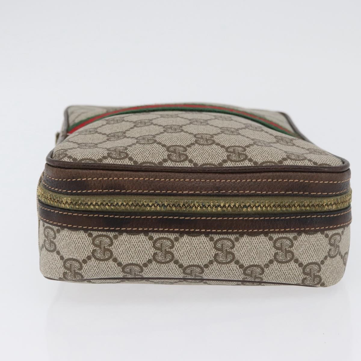 GUCCI GG Supreme Web Sherry Line Clutch Bag PVC Beige Red Green Auth ka3285