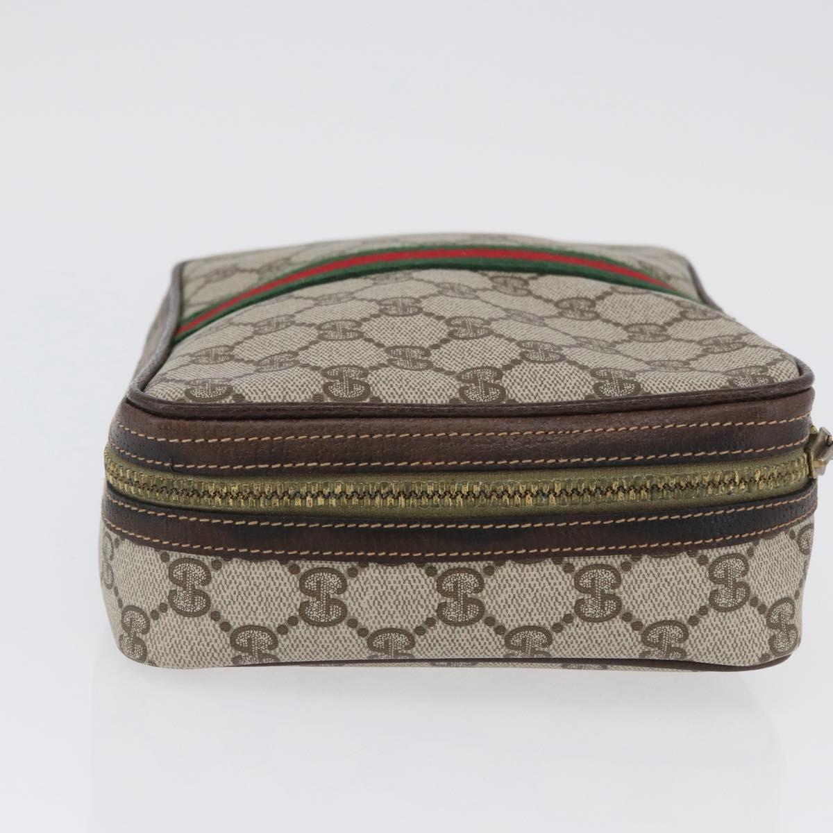 GUCCI GG Supreme Web Sherry Line Clutch Bag PVC Beige Red Green Auth ka3285