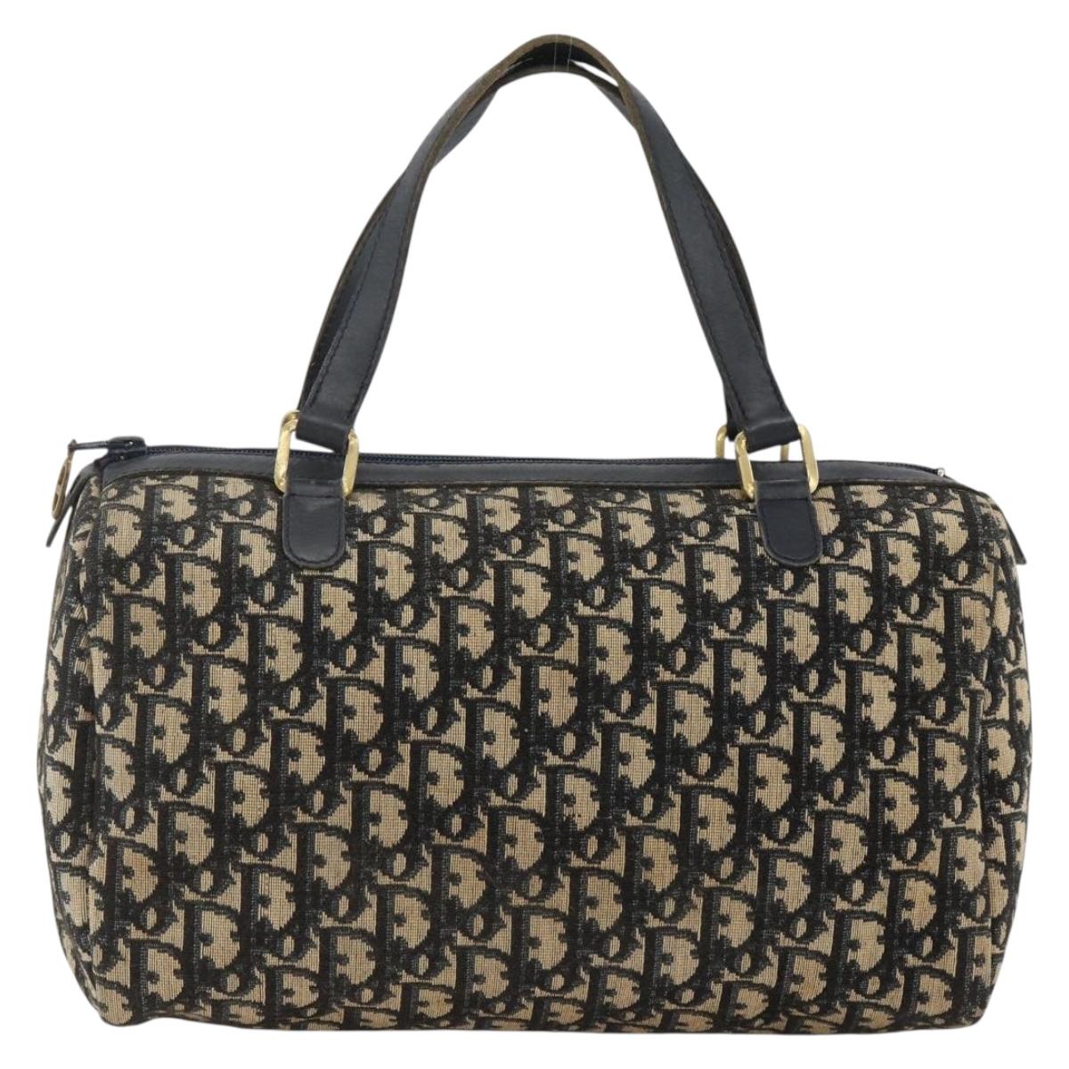 Christian Dior Trotter Canvas Hand Bag Navy Gold Auth ka3287