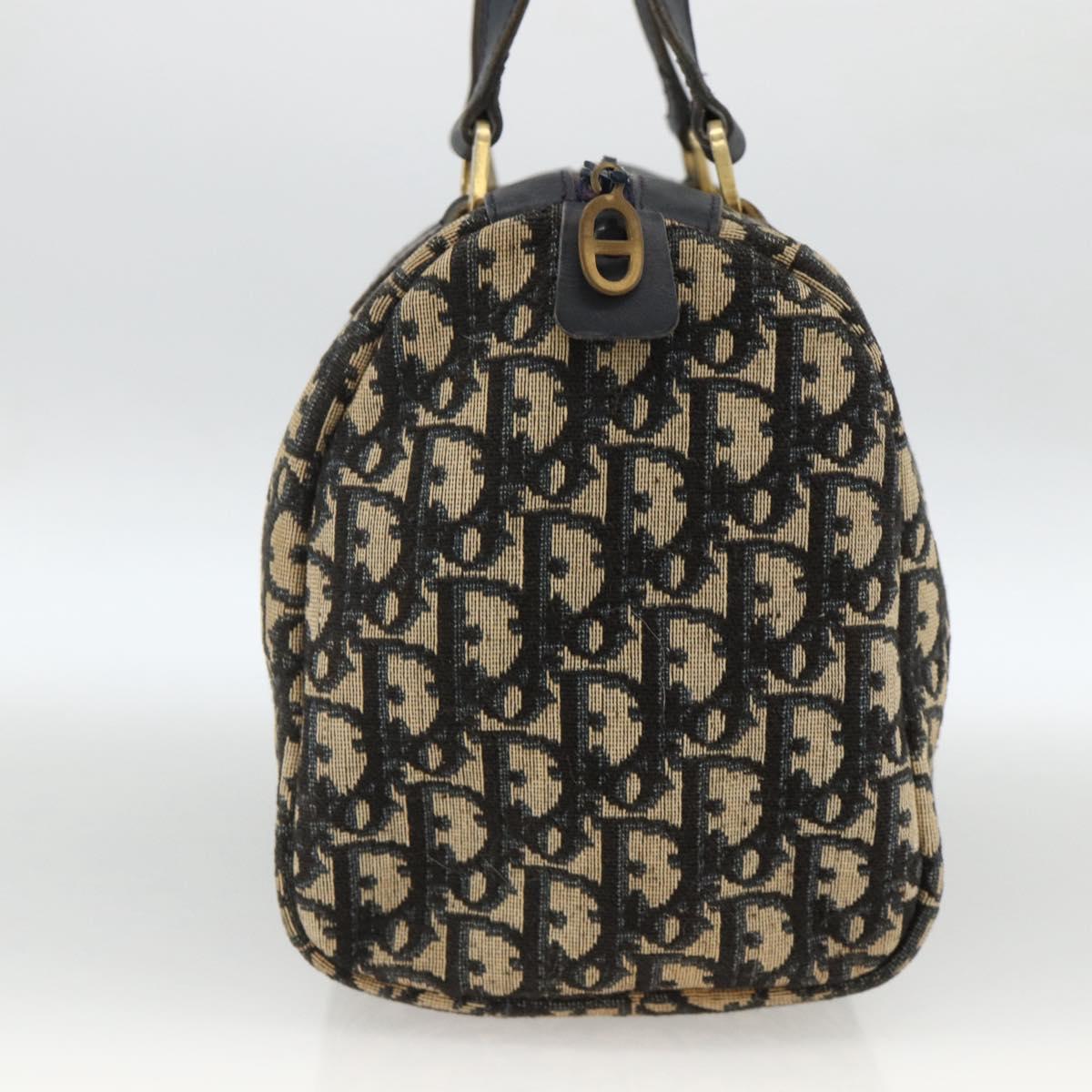 Christian Dior Trotter Canvas Hand Bag Navy Gold Auth ka3287