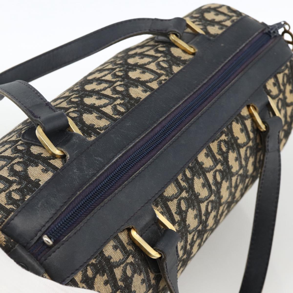 Christian Dior Trotter Canvas Hand Bag Navy Gold Auth ka3287