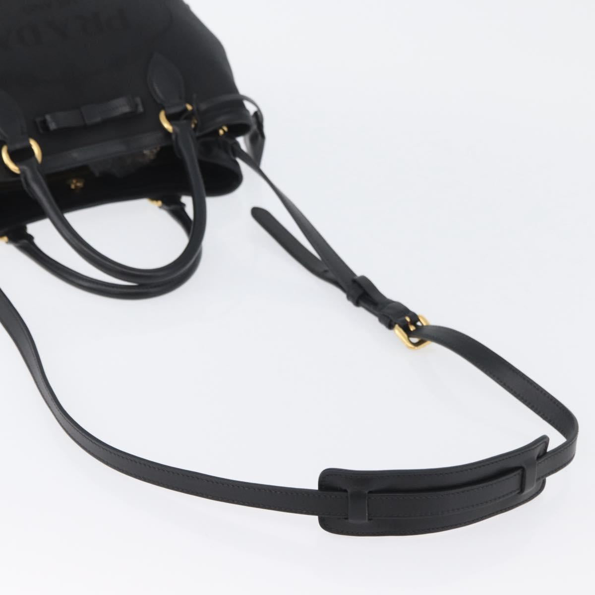 PRADA Hand Bag Canvas 2way Black Gold Auth ka3289V