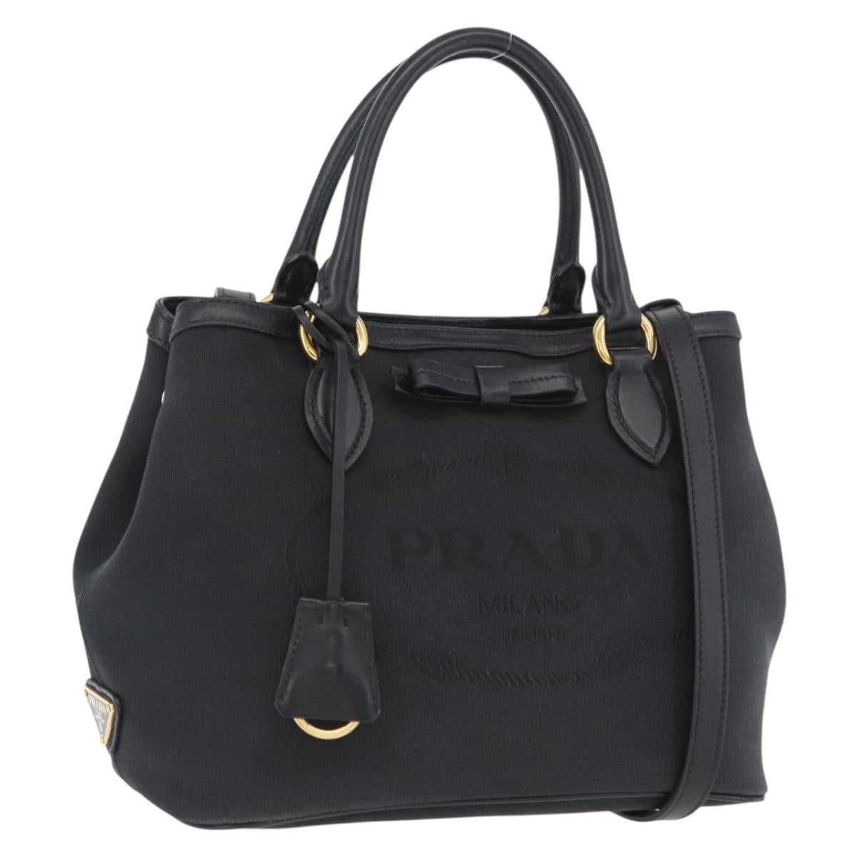 PRADA Hand Bag Canvas 2way Black Gold Auth ka3289V