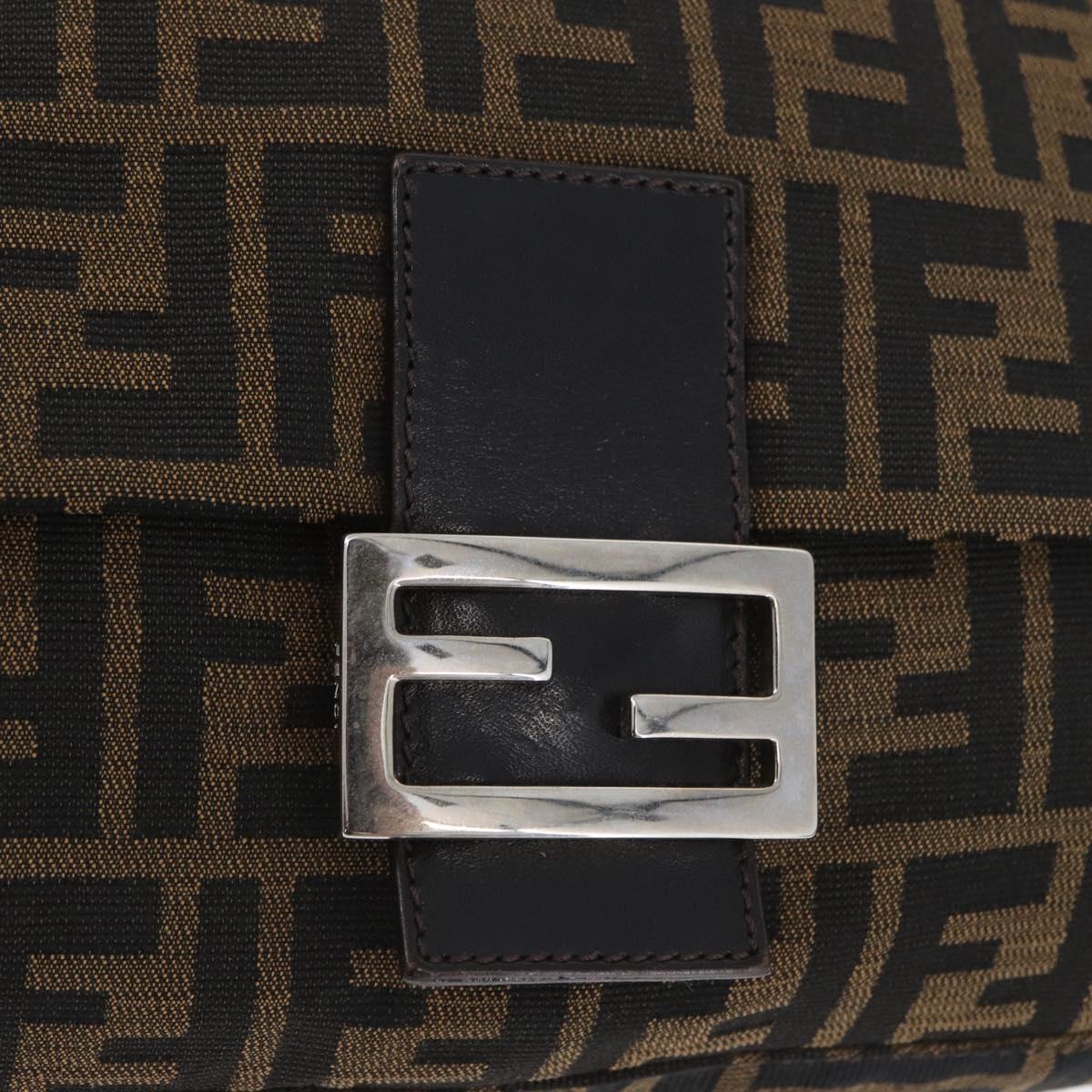 FENDI Zucca Canvas Mamma Baguette Shoulder Bag Brown Black Auth ka3290V