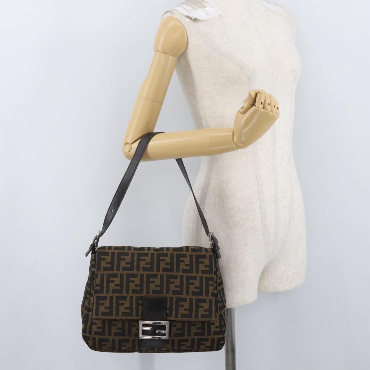 FENDI Zucca Canvas Mamma Baguette Shoulder Bag Brown Black Auth ka3290V
