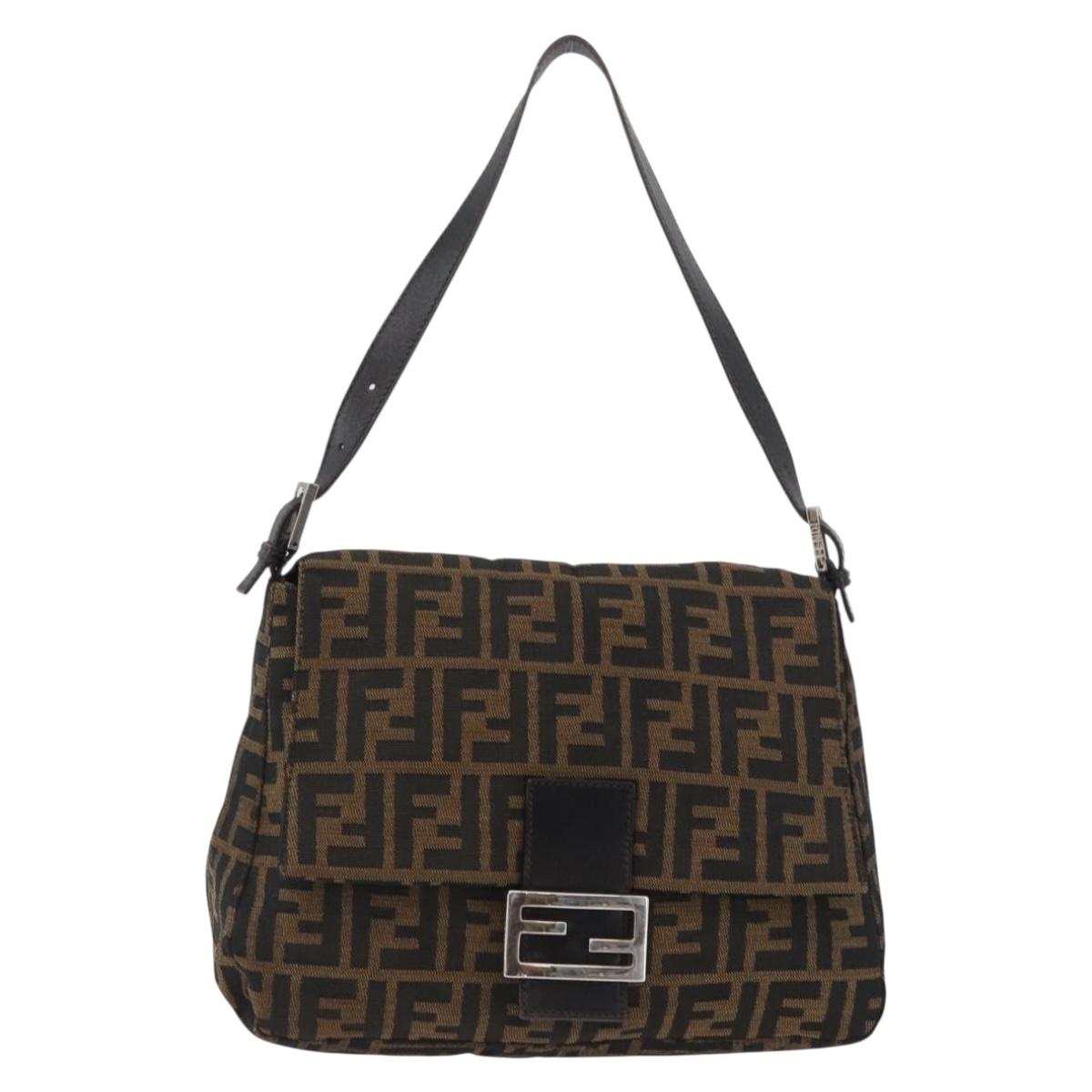 FENDI Zucca Canvas Mamma Baguette Shoulder Bag Brown Black Auth ka3290V