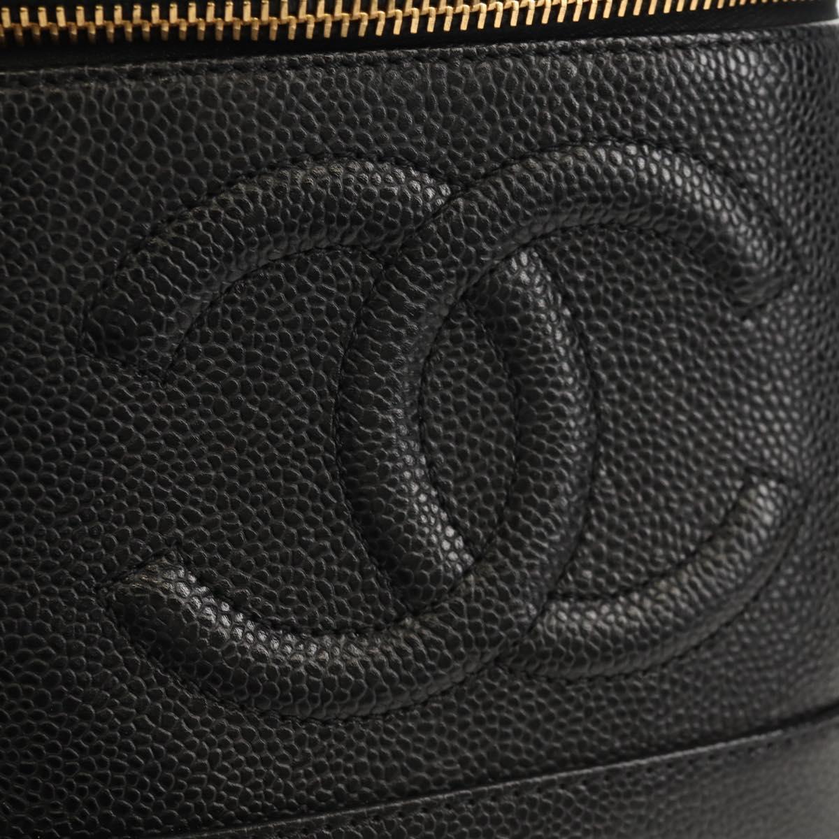 CHANEL COCO Mark Vanity Hand Bag Caviar Skin Black Gold CC Auth ka329V