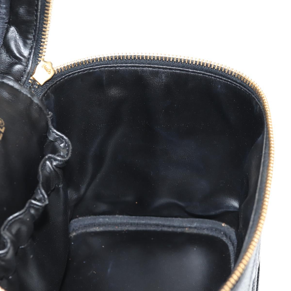 CHANEL COCO Mark Vanity Hand Bag Caviar Skin Black Gold CC Auth ka329V