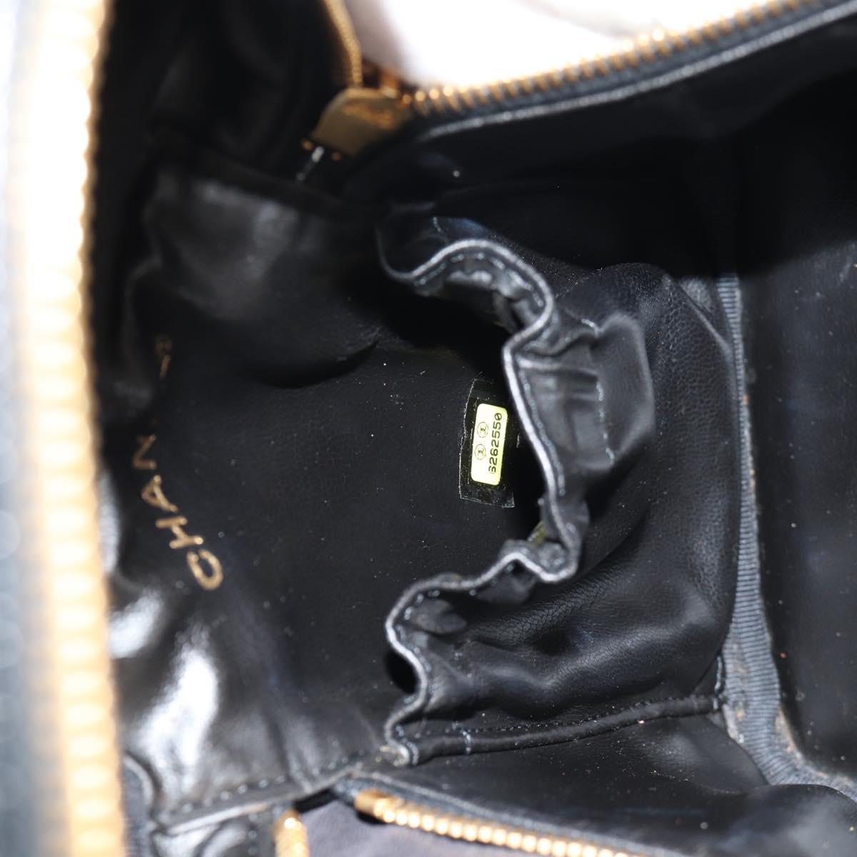 CHANEL COCO Mark Vanity Hand Bag Caviar Skin Black Gold CC Auth ka329V