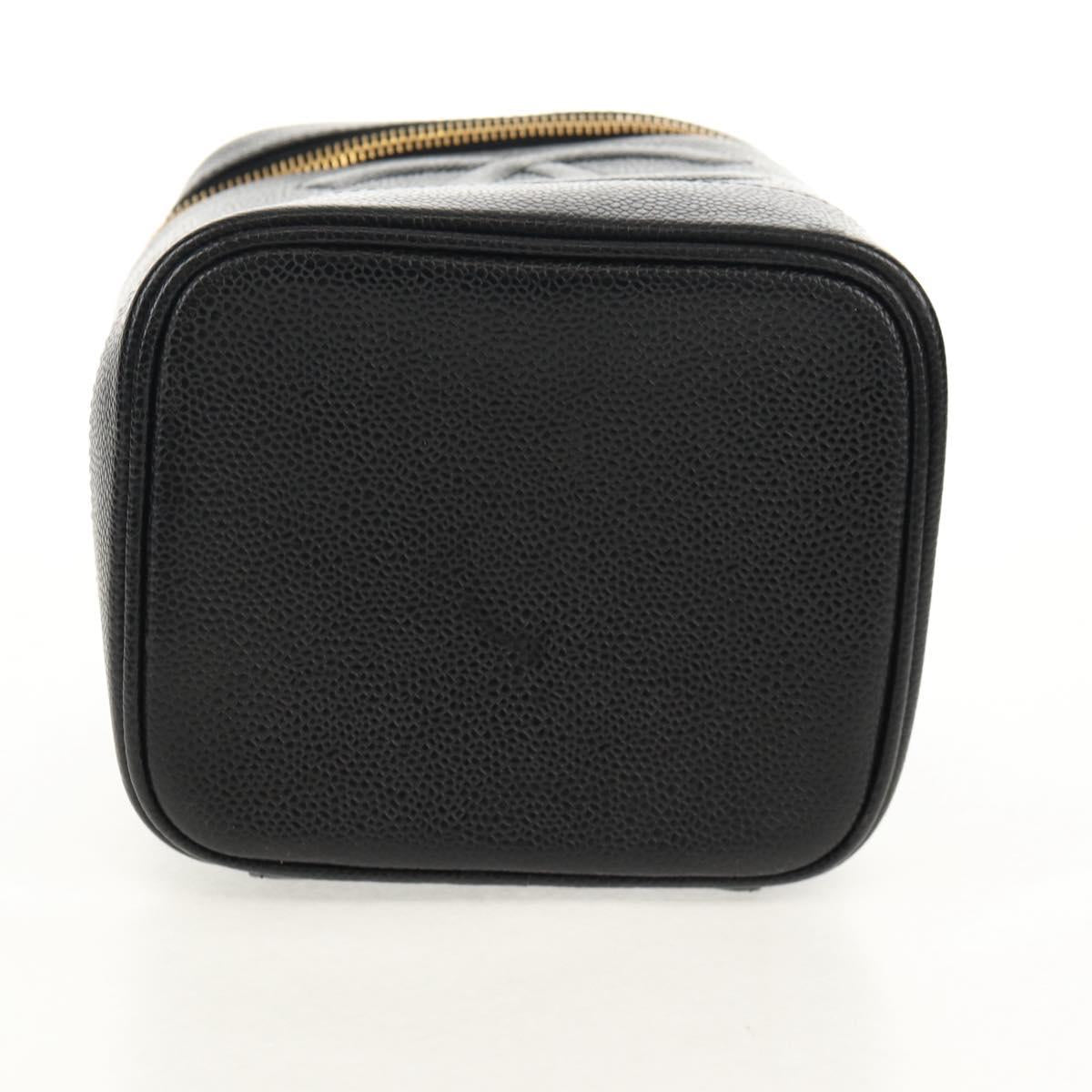 CHANEL COCO Mark Vanity Hand Bag Caviar Skin Black Gold CC Auth ka329V