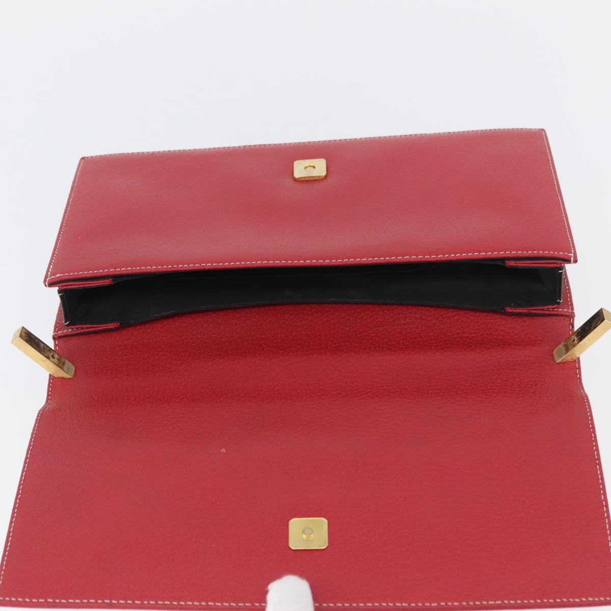 FENDI Chain Hand Bag Leather Red Gold Auth ka3300