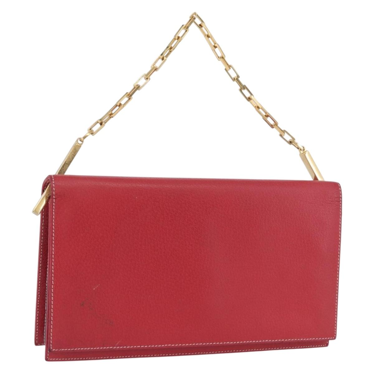 FENDI Chain Hand Bag Leather Red Gold Auth ka3300
