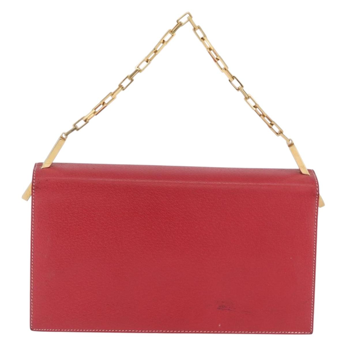 FENDI Chain Hand Bag Leather Red Gold Auth ka3300