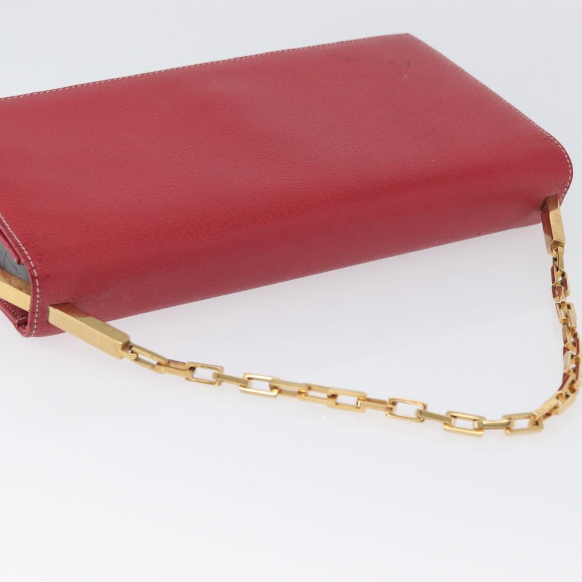 FENDI Chain Hand Bag Leather Red Gold Auth ka3300
