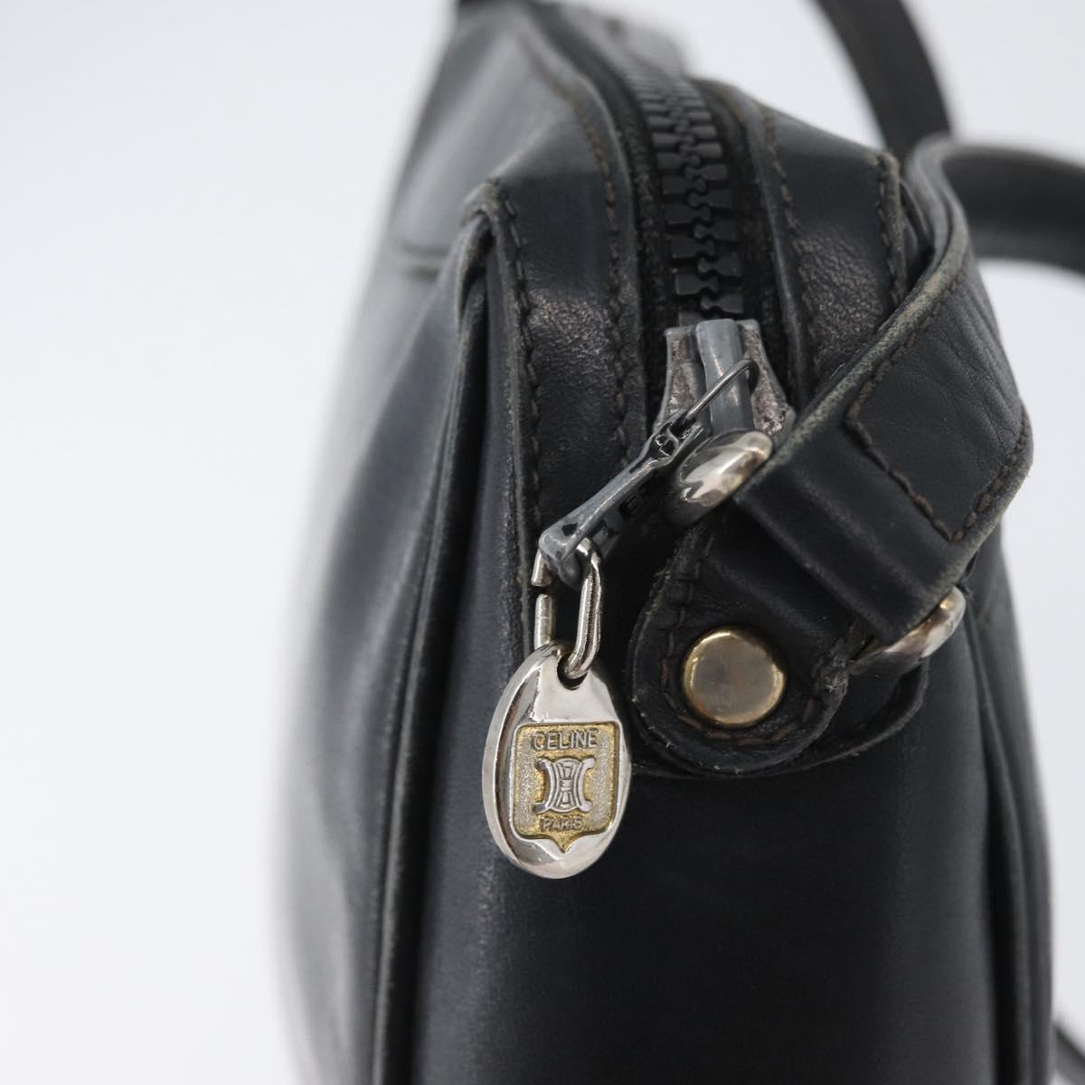 CELINE Shoulder Bag Leather Navy Gold Auth ka3302