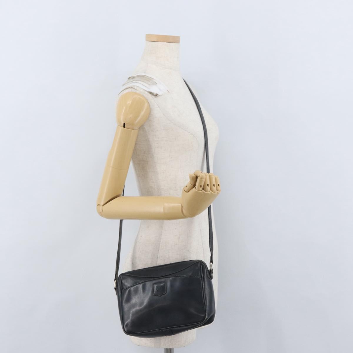 CELINE Shoulder Bag Leather Navy Gold Auth ka3302