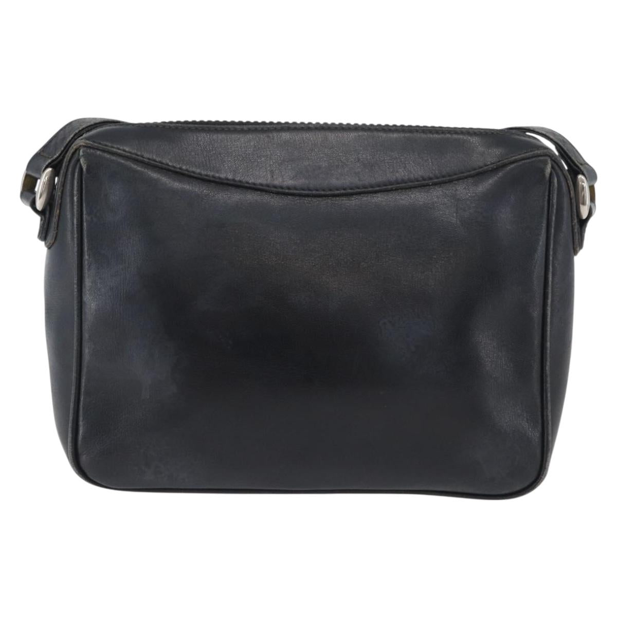 CELINE Shoulder Bag Leather Navy Gold Auth ka3302