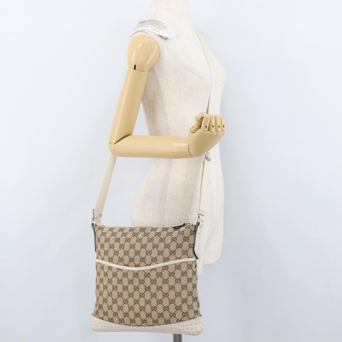 GUCCI GG Canvas Shoulder Bag Beige Silver 145857 Auth ka3305