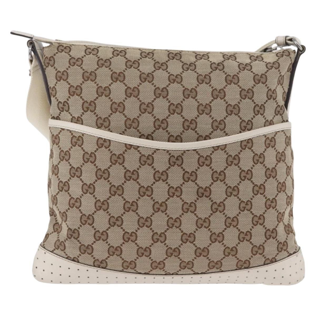 GUCCI GG Canvas Shoulder Bag Beige Silver 145857 Auth ka3305