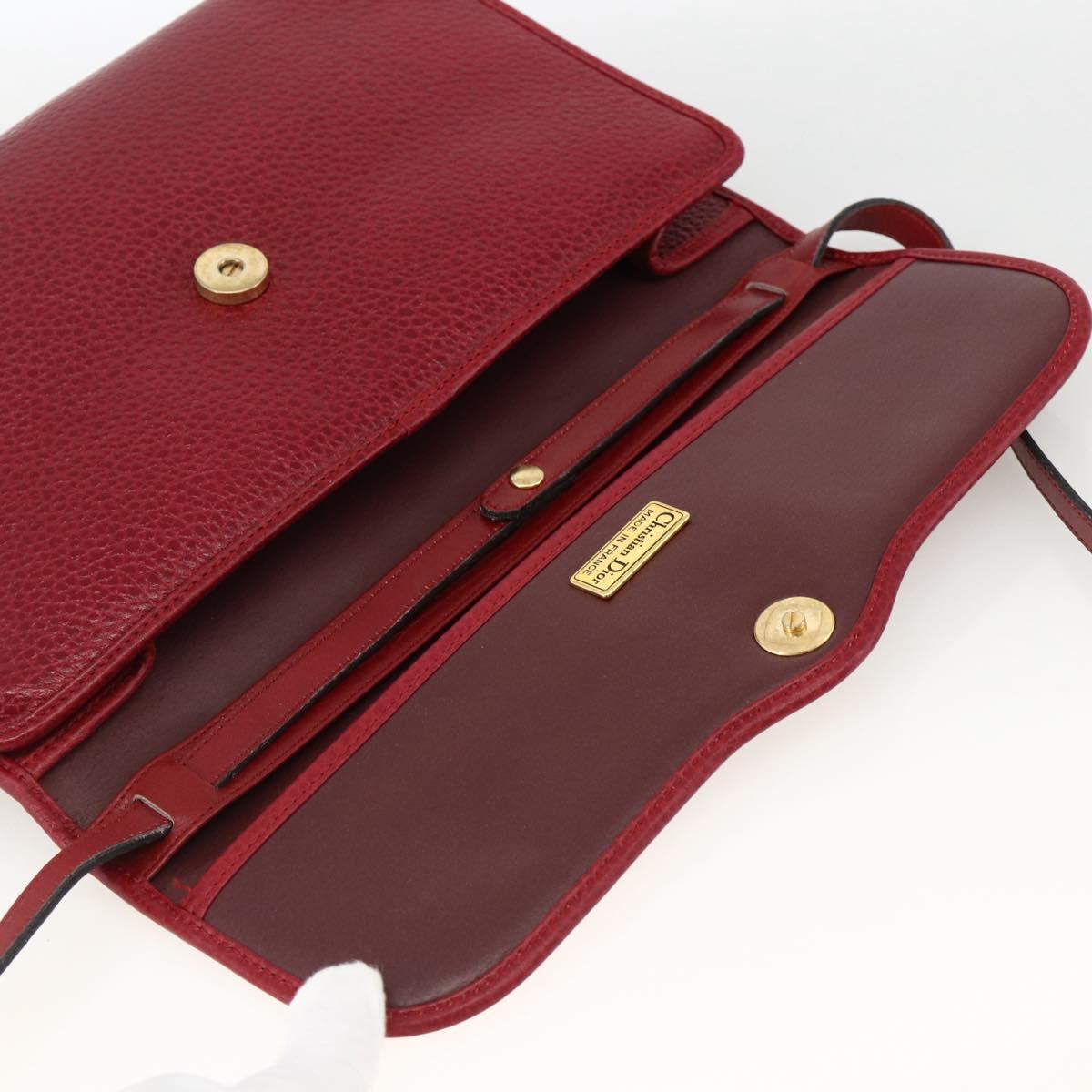 Christian Dior Shoulder Bag Leather Red Gold Auth ka3309