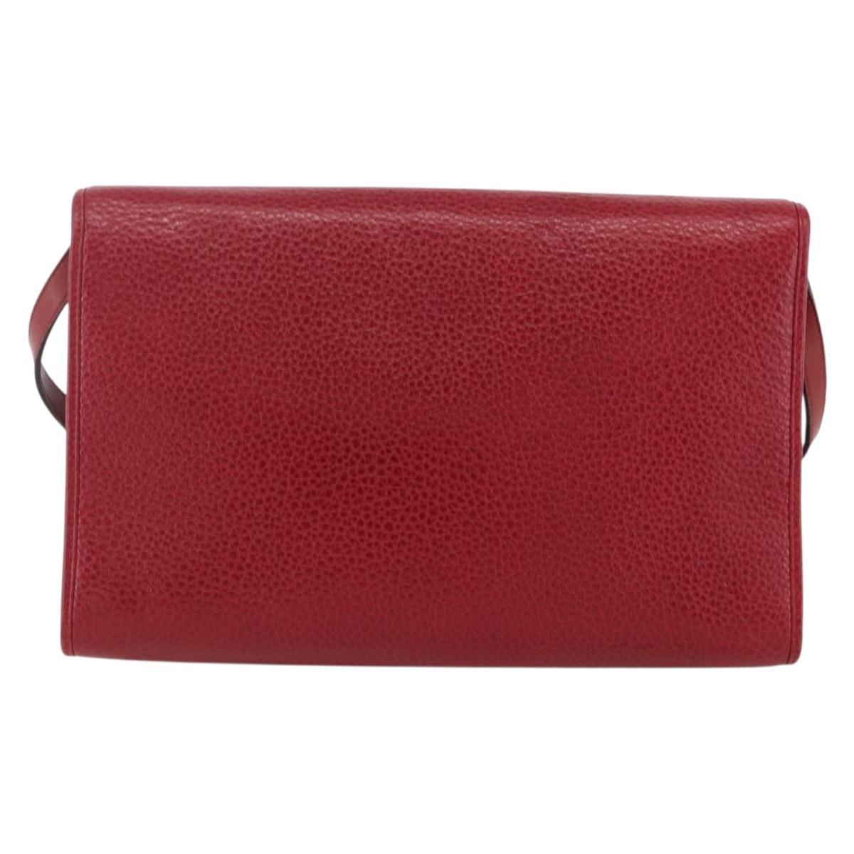 Christian Dior Shoulder Bag Leather Red Gold Auth ka3309