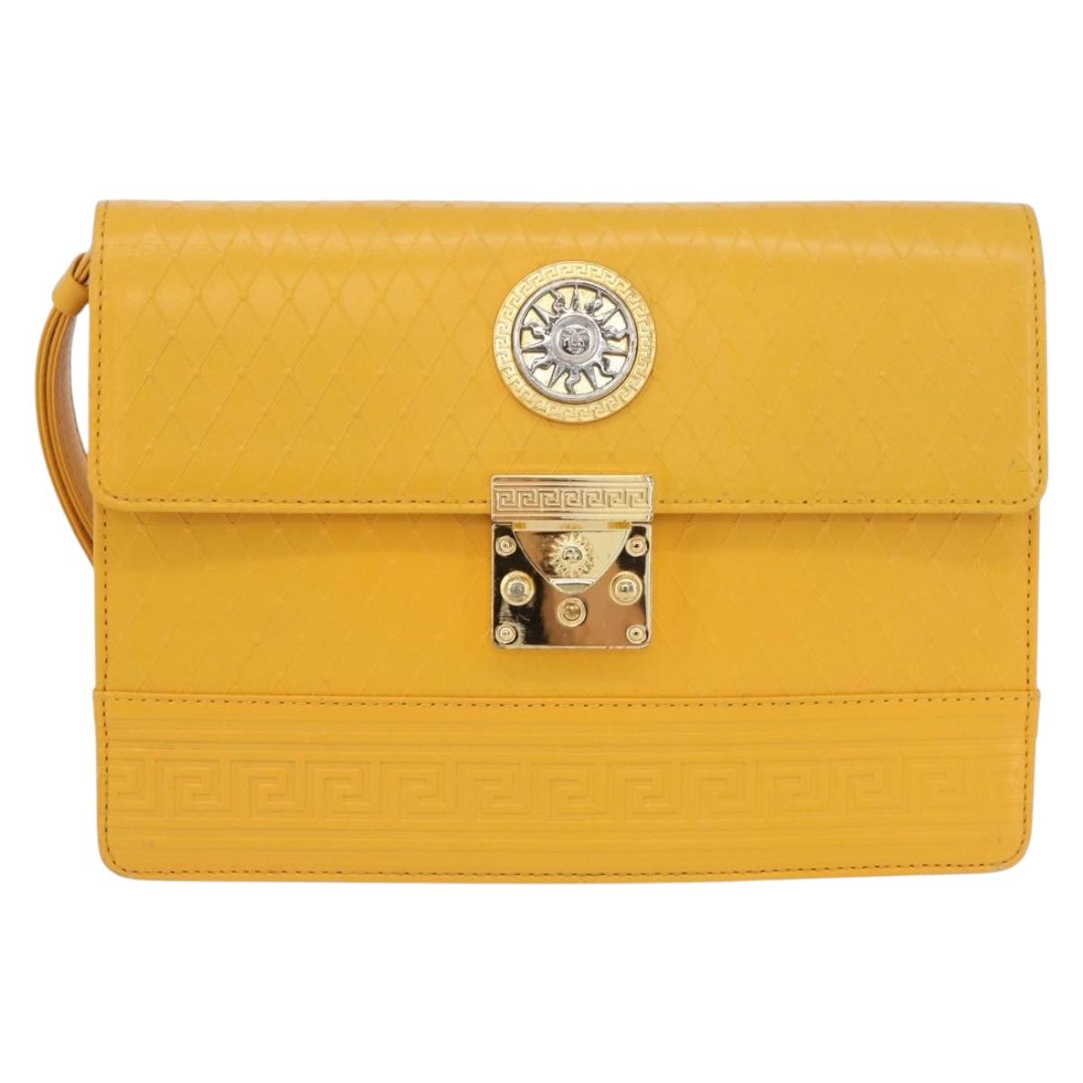 Gianni Versace Clutch Bag Leather Yellow Gold Auth ka3310