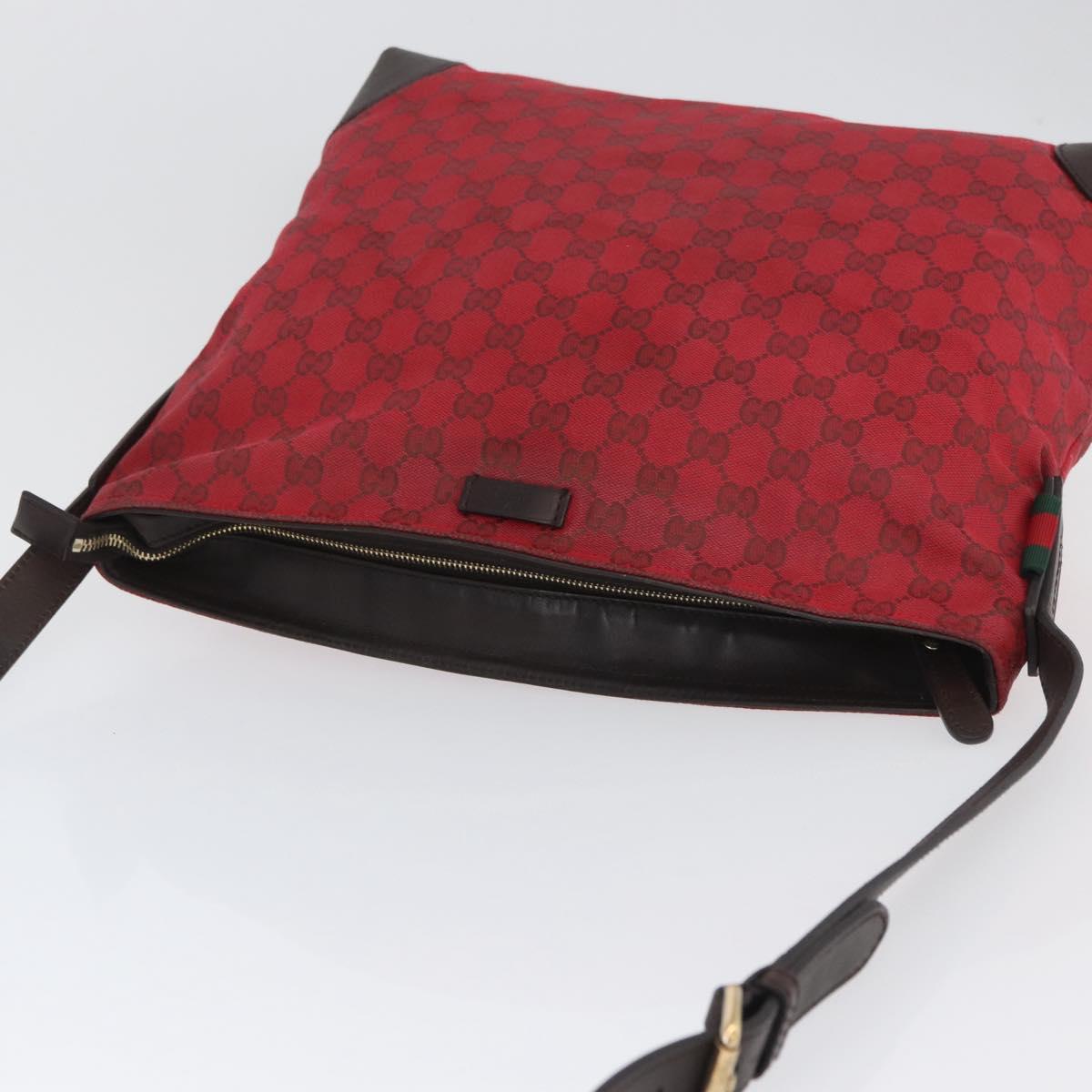 GUCCI GG Canvas Shoulder Bag Gold Red 308930 Auth ka3313
