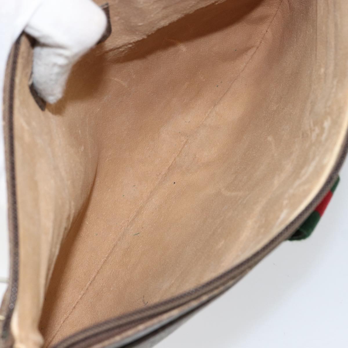 GUCCI GG Supreme Web Sherry Line Bag PVC Beige Gold Red 904 02 026 Auth ka332