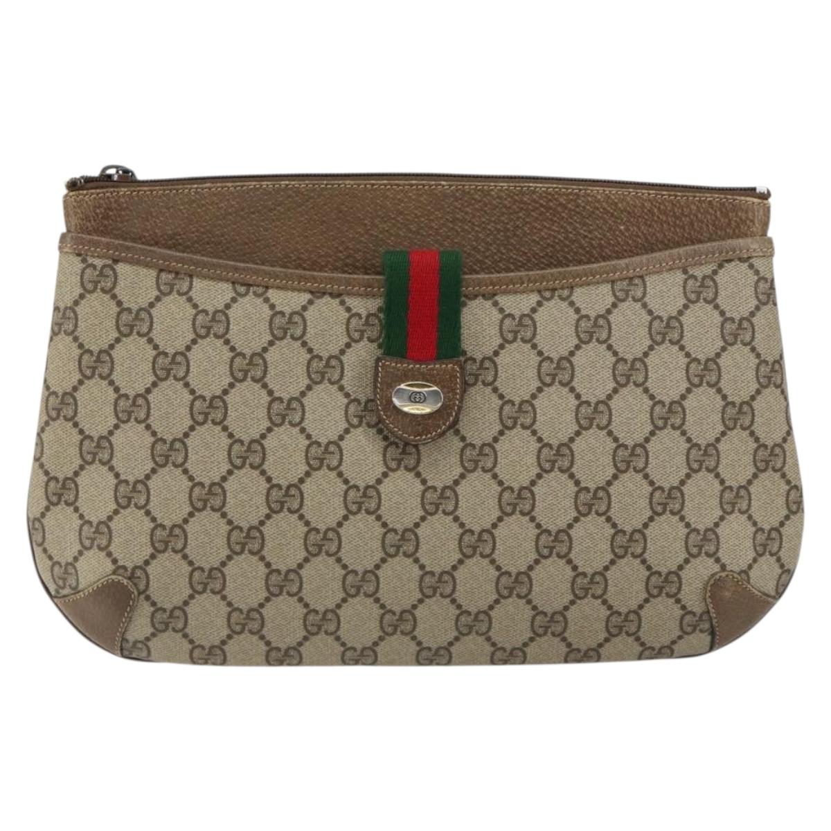 GUCCI GG Supreme Web Sherry Line Bag PVC Beige Gold Red 904 02 026 Auth ka332