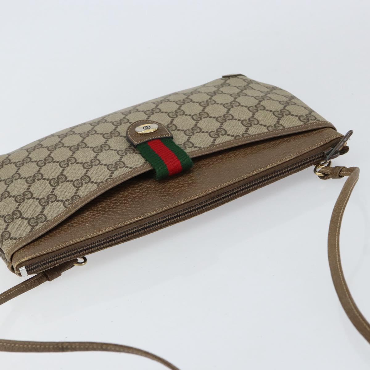 GUCCI GG Supreme Web Sherry Line Bag PVC Beige Gold Red 904 02 026 Auth ka332