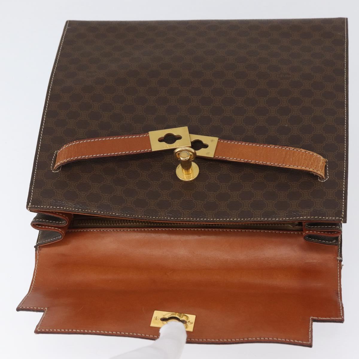 CELINE Macadam Canvas Hand Bag PVC Leather Brown Gold Auth ka3321