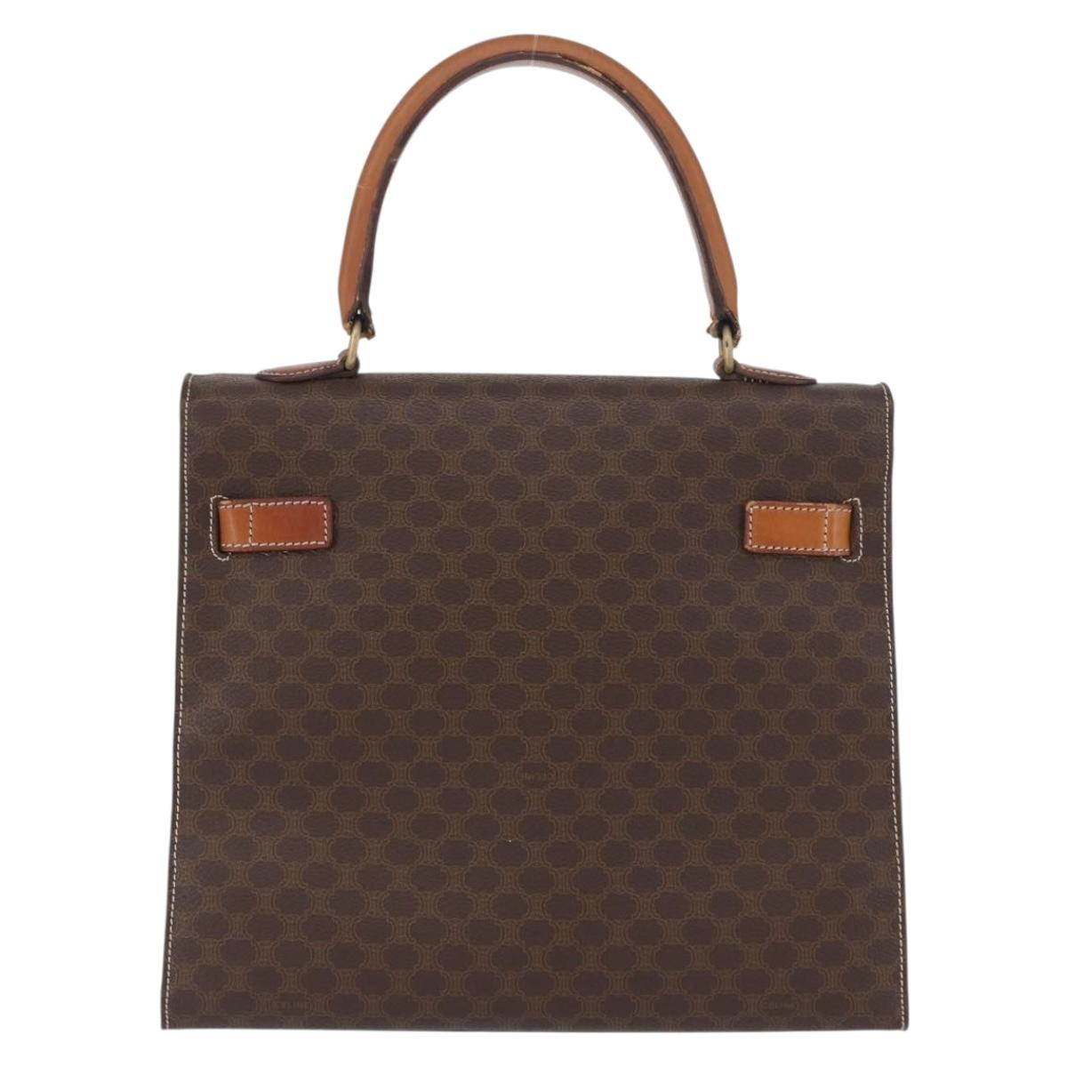 CELINE Macadam Canvas Hand Bag PVC Leather Brown Gold Auth ka3321
