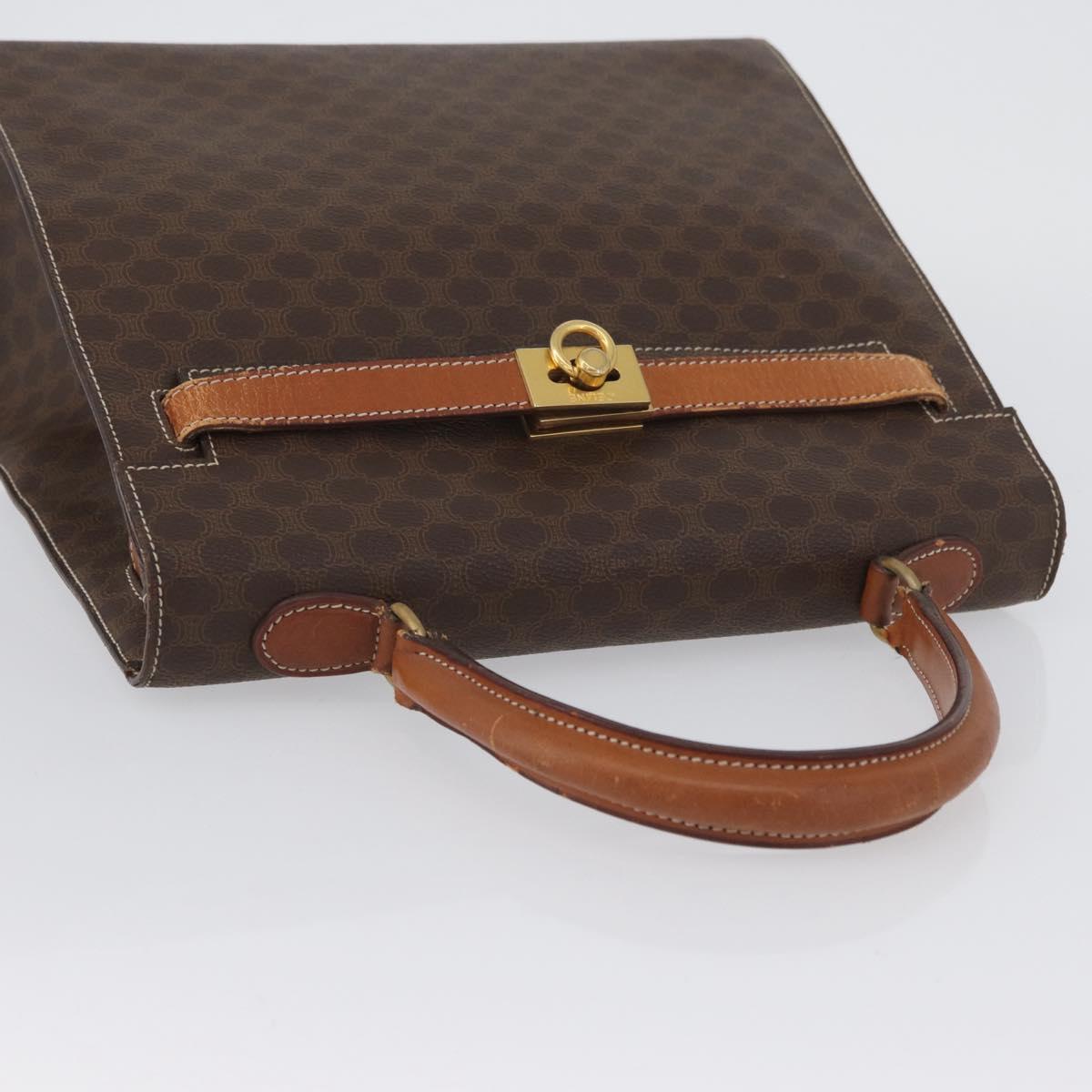 CELINE Macadam Canvas Hand Bag PVC Leather Brown Gold Auth ka3321