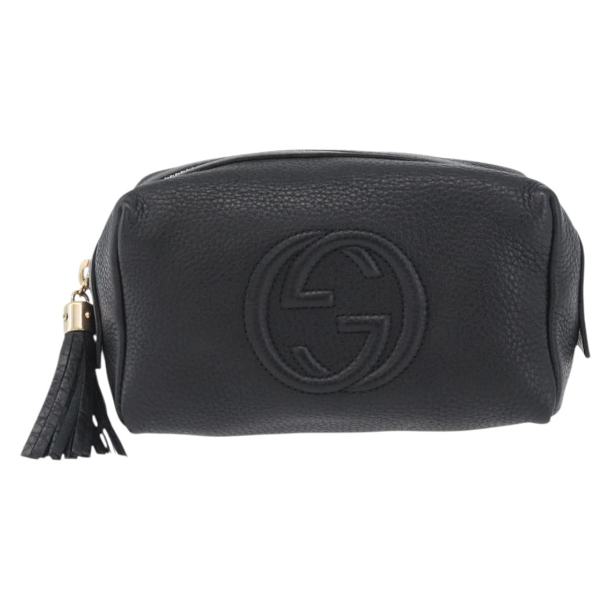 GUCCI Pouch Leather Black Gold 308636 Auth ka3331A