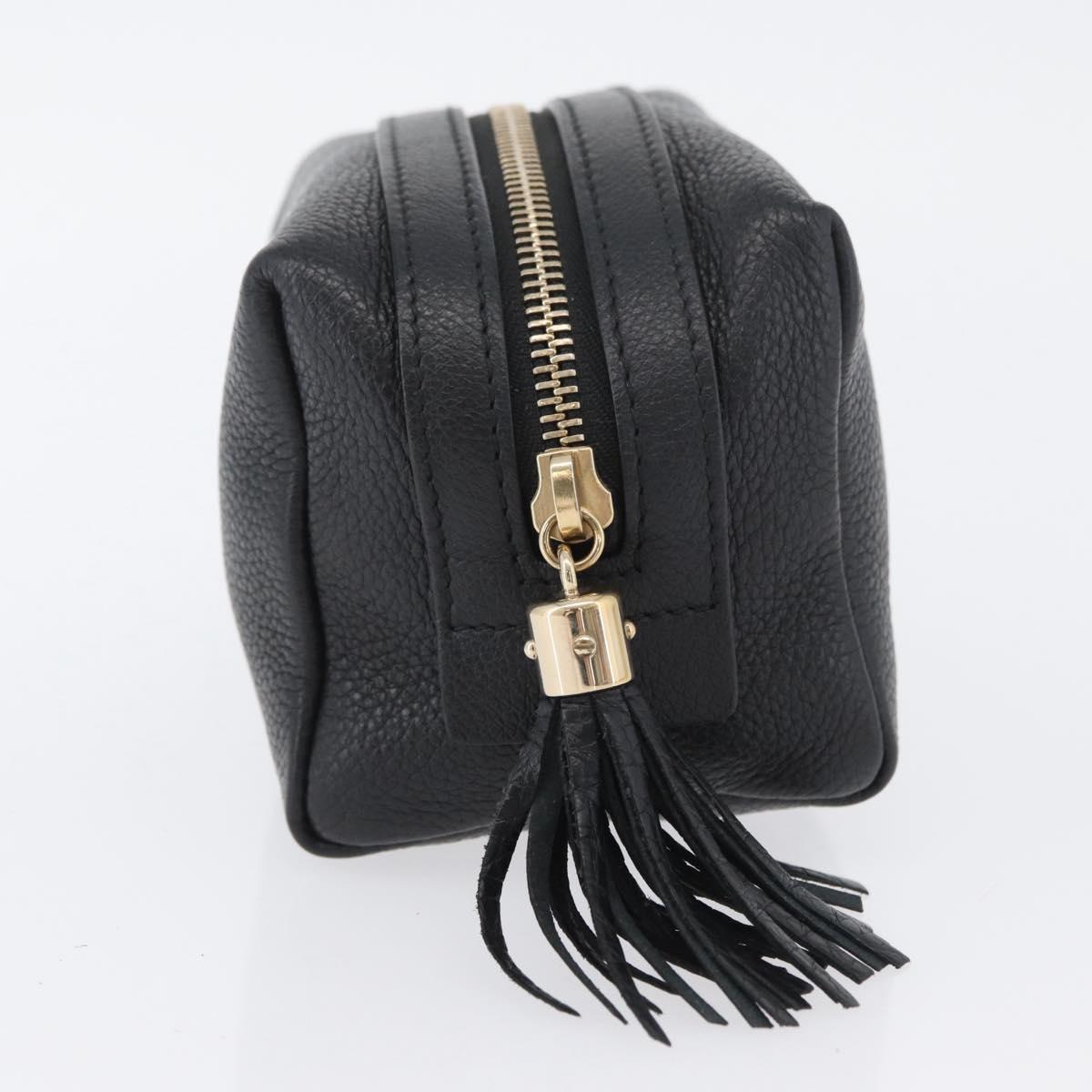 GUCCI Pouch Leather Black Gold 308636 Auth ka3331A