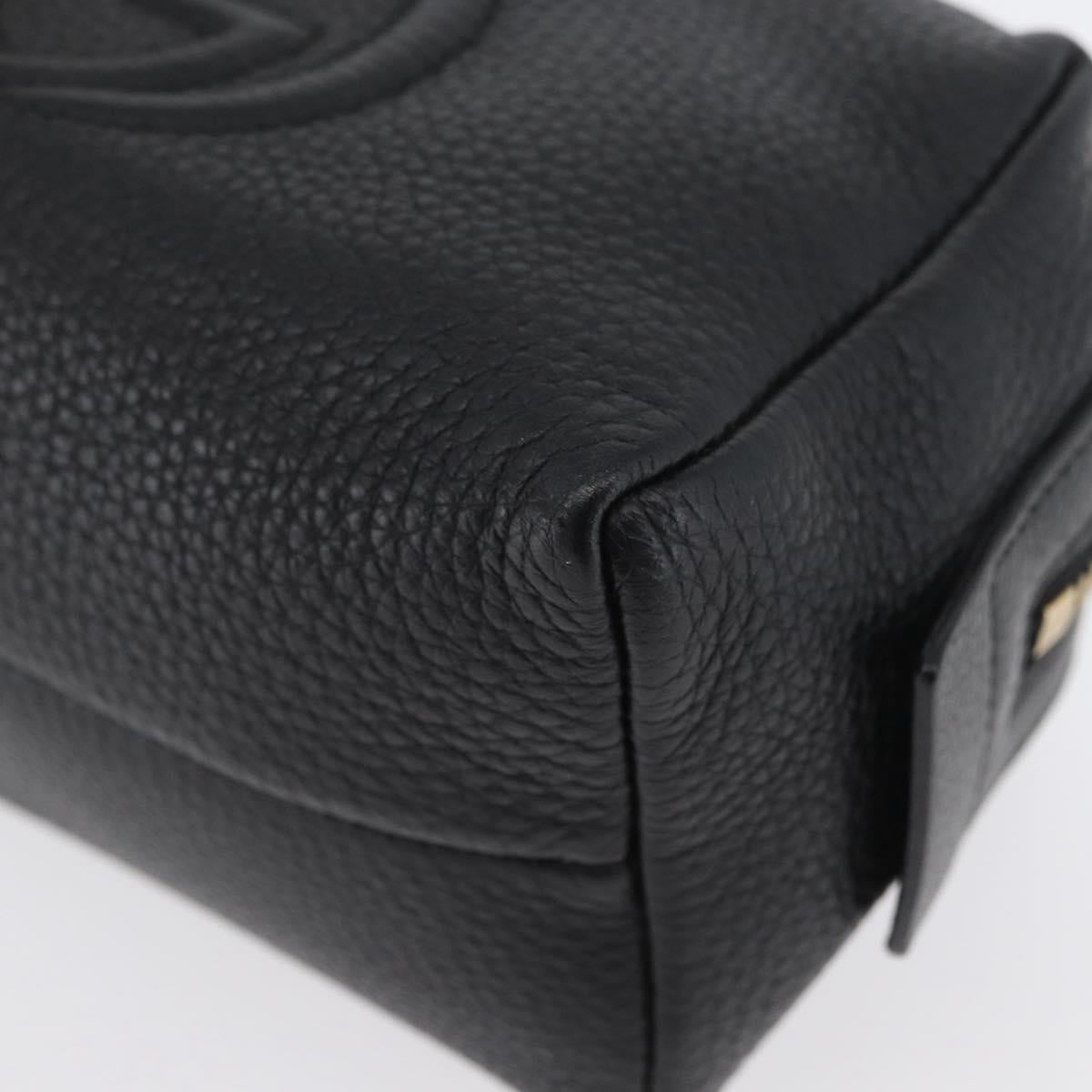 GUCCI Pouch Leather Black Gold 308636 Auth ka3331A
