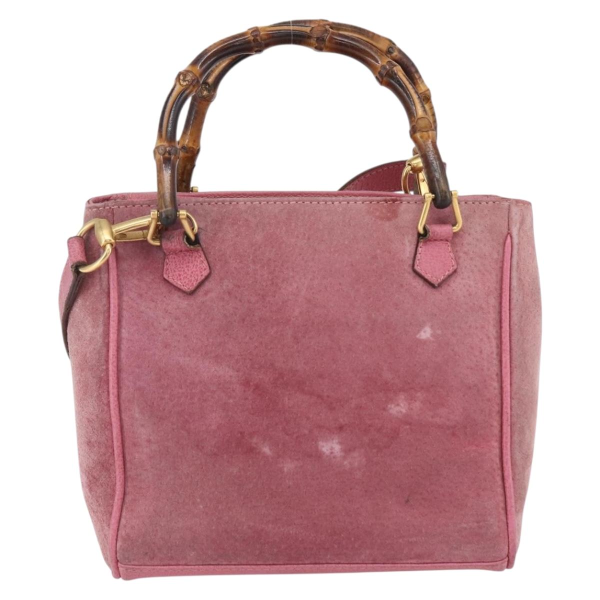 GUCCI Bamboo Hand Bag Suede Pink Gold 000 123 0316 Auth ka334