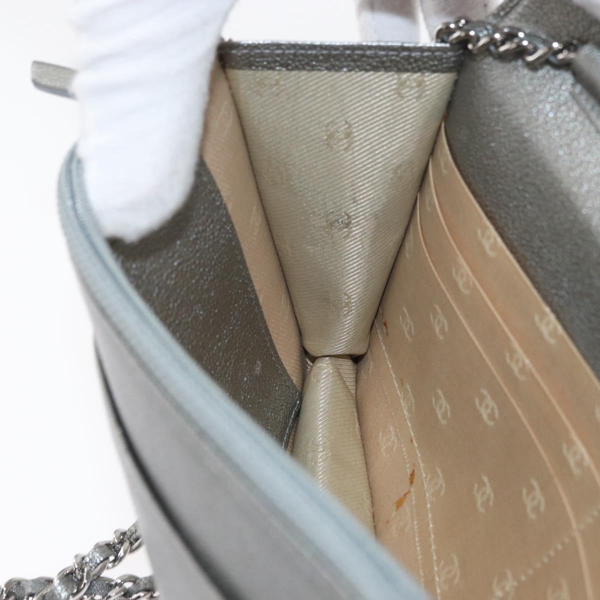 CHANEL Chain Wallet Shoulder Bag Leather Silver CC Auth ka3340SAV