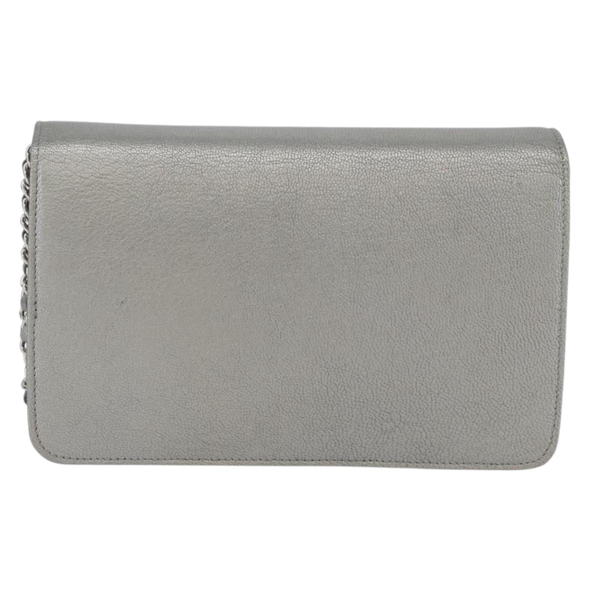 CHANEL Chain Wallet Shoulder Bag Leather Silver CC Auth ka3340SAV