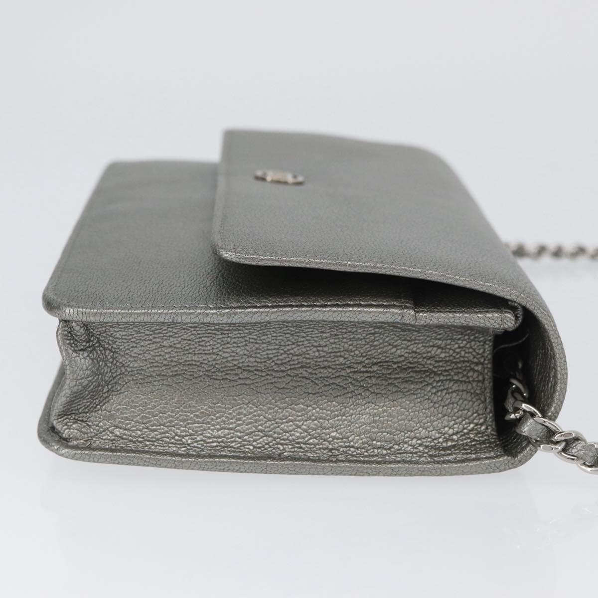 CHANEL Chain Wallet Shoulder Bag Leather Silver CC Auth ka3340SAV