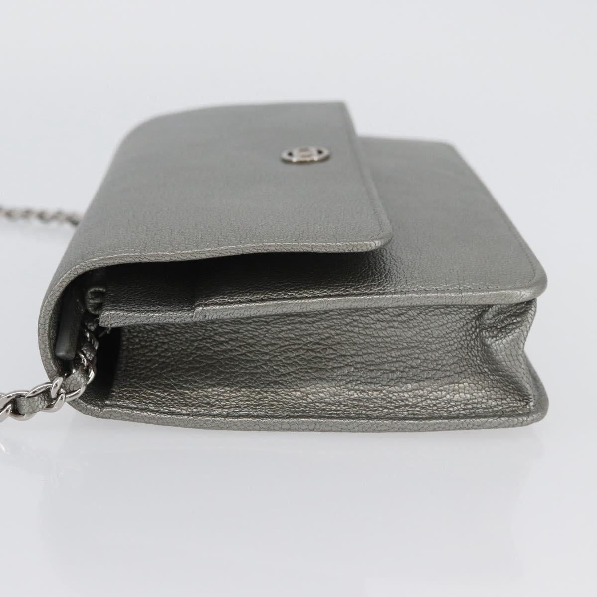 CHANEL Chain Wallet Shoulder Bag Leather Silver CC Auth ka3340SAV