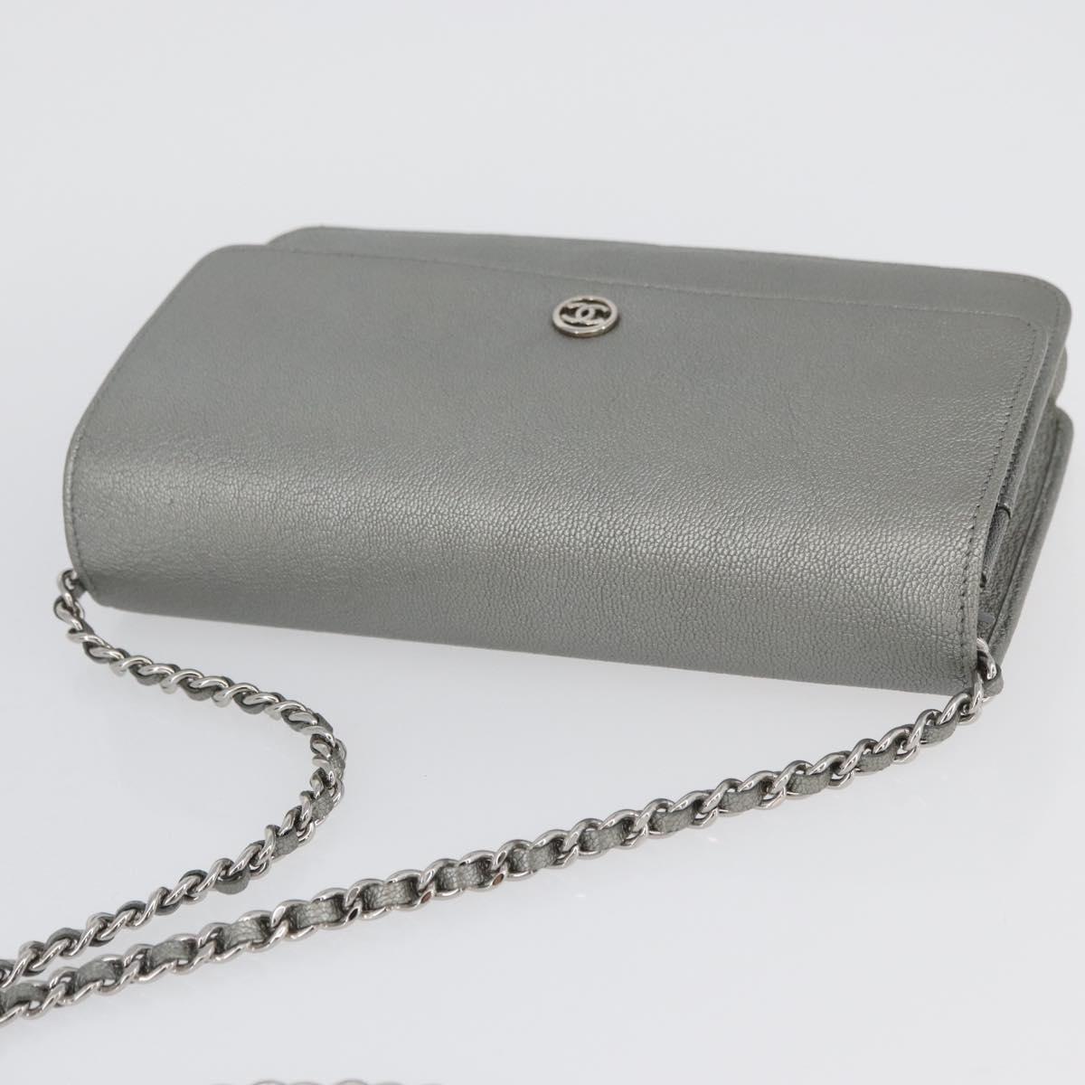 CHANEL Chain Wallet Shoulder Bag Leather Silver CC Auth ka3340SAV
