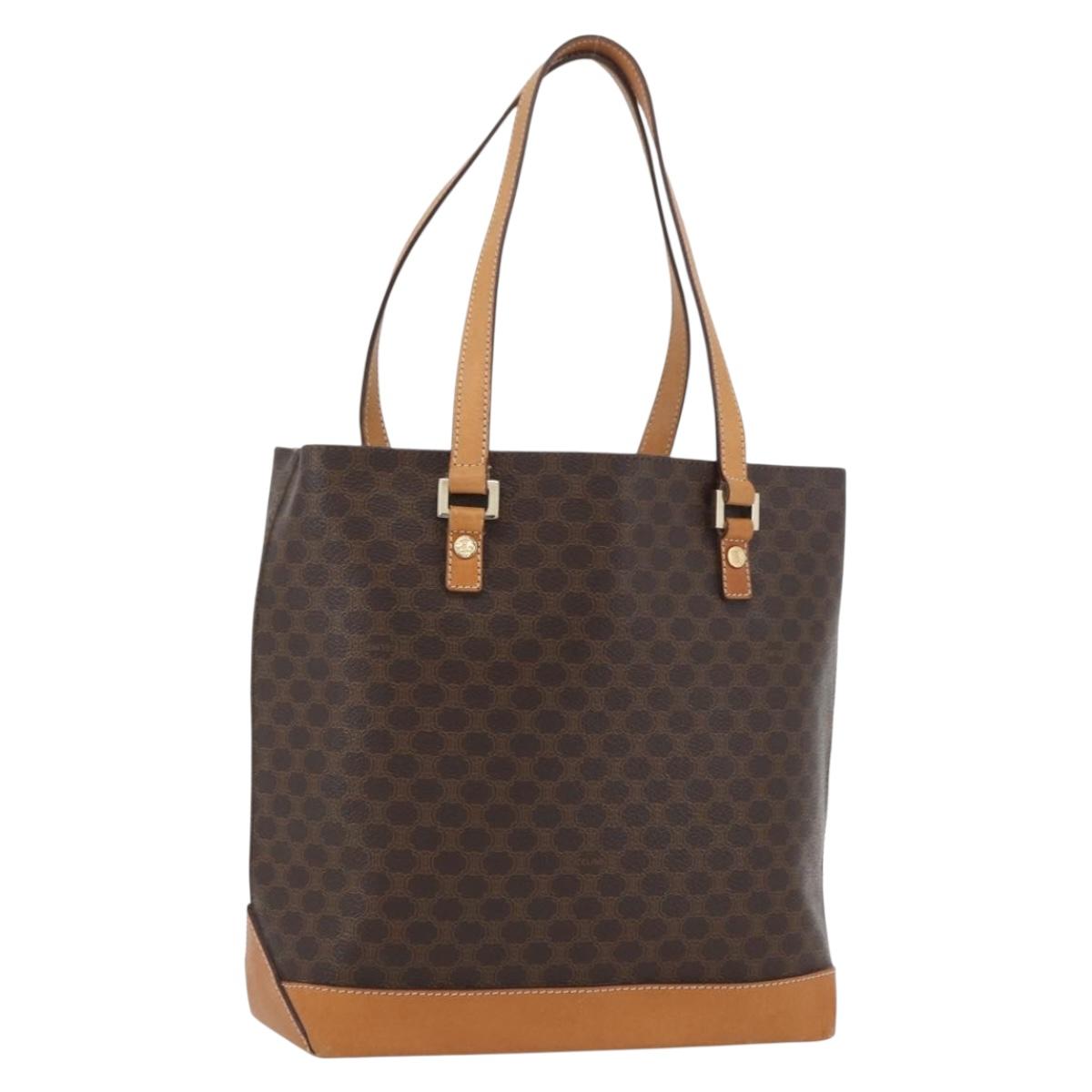 CELINE Macadam Canvas Hand Bag PVC Leather Brown Gold Auth ka3354