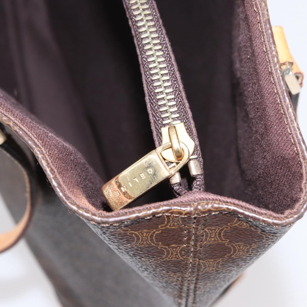 CELINE Macadam Canvas Hand Bag PVC Leather Brown Gold Auth ka3354
