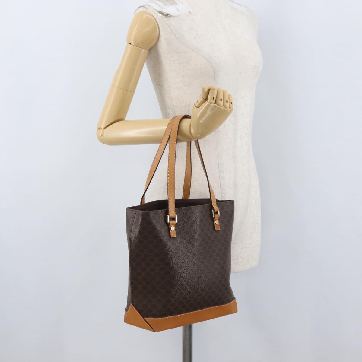 CELINE Macadam Canvas Hand Bag PVC Leather Brown Gold Auth ka3354