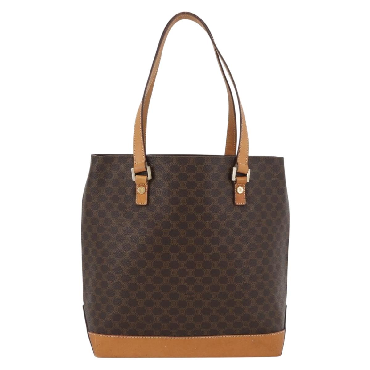 CELINE Macadam Canvas Hand Bag PVC Leather Brown Gold Auth ka3354