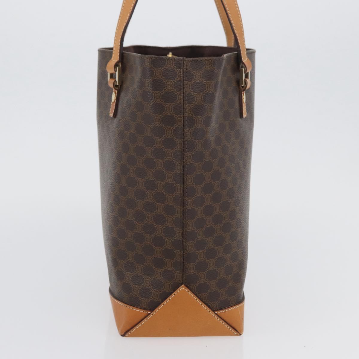 CELINE Macadam Canvas Hand Bag PVC Leather Brown Gold Auth ka3354