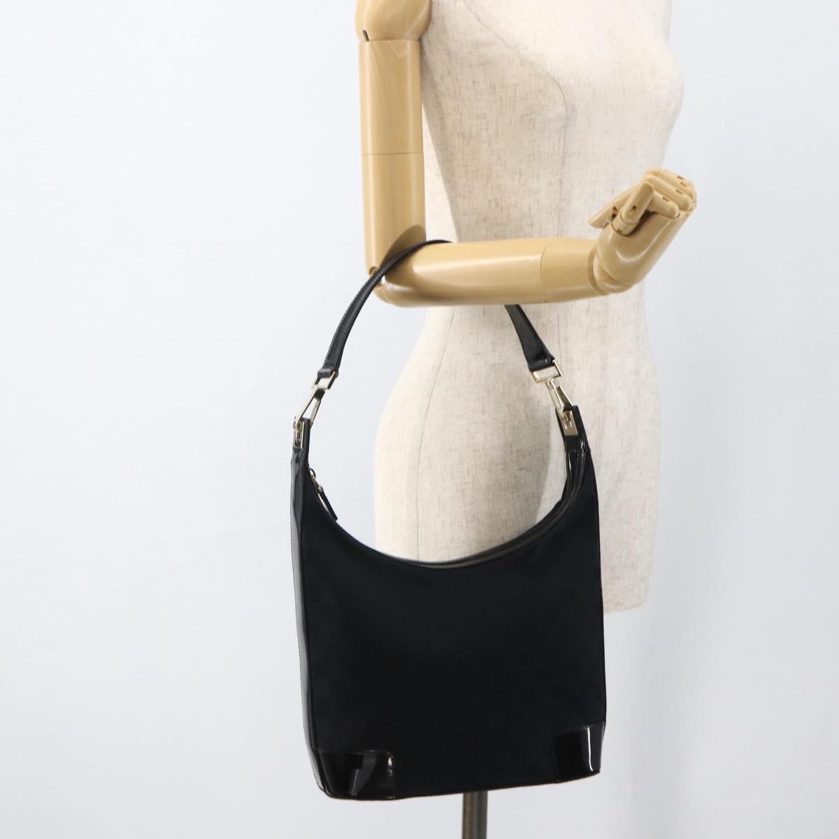 GUCCI GG Canvas Shoulder Bag Black Gold 001 4204 3444 Auth ka3355A